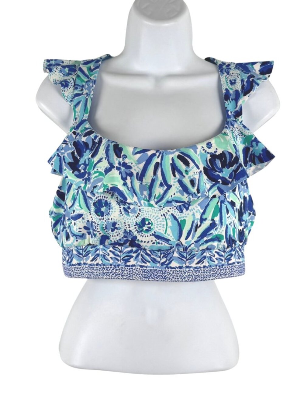 Lilly Pulitzer Luxletic Angelique Sports Bra Large Iris Blue Ruffle TP-3889